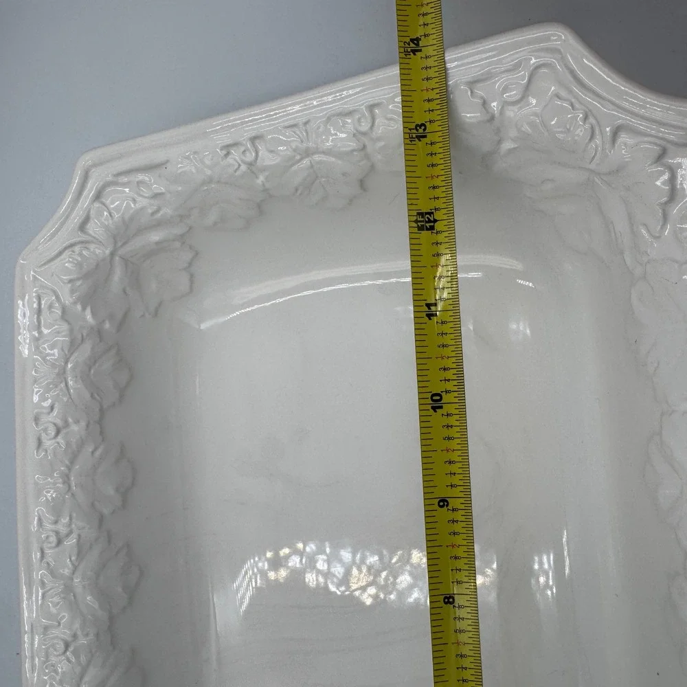 White Ceramic Rectangular Serving Dish Grape Leaf Border‎ 14 Inch Italy